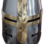 Silver Finish Sugarloaf and Brass Design Templar Helmet A+